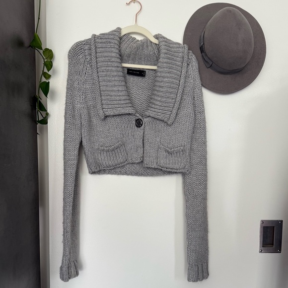 The Limited Sweaters - The Limited Silver Sweater / Caridgan with Shawl Collar Alpaca & Wool Blend